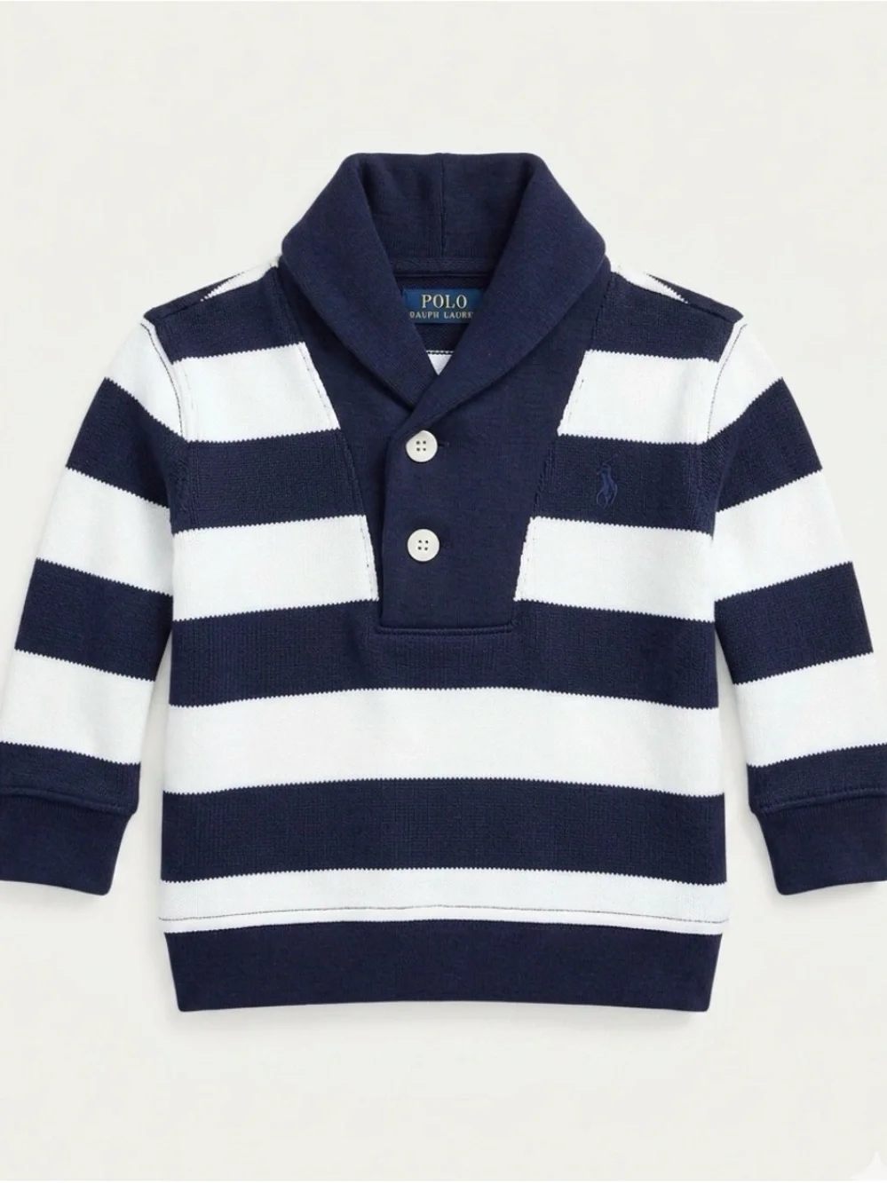 Polo by Ralph Lauren Baby Boy Navy & White Striped Shawl-Collar Sweater - 3m
